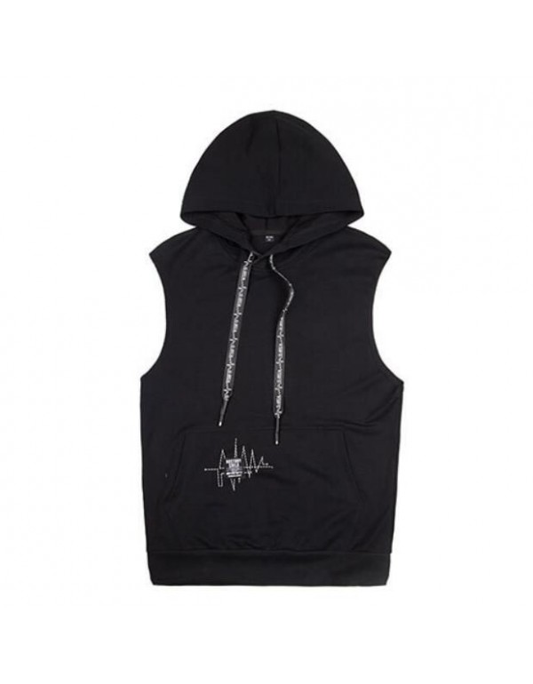 Men 2 Pcs Solid Color Sleeveless Hooded Tops And Pants