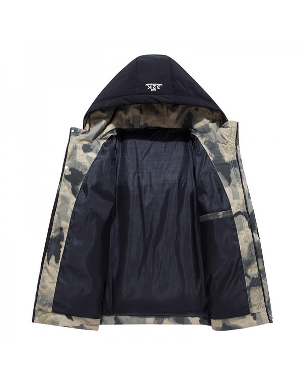 Men Autumn Winter Fashion Casual Simple Solid Color Letter Armband Zipper Turtle Neck Plus Size Down Coat