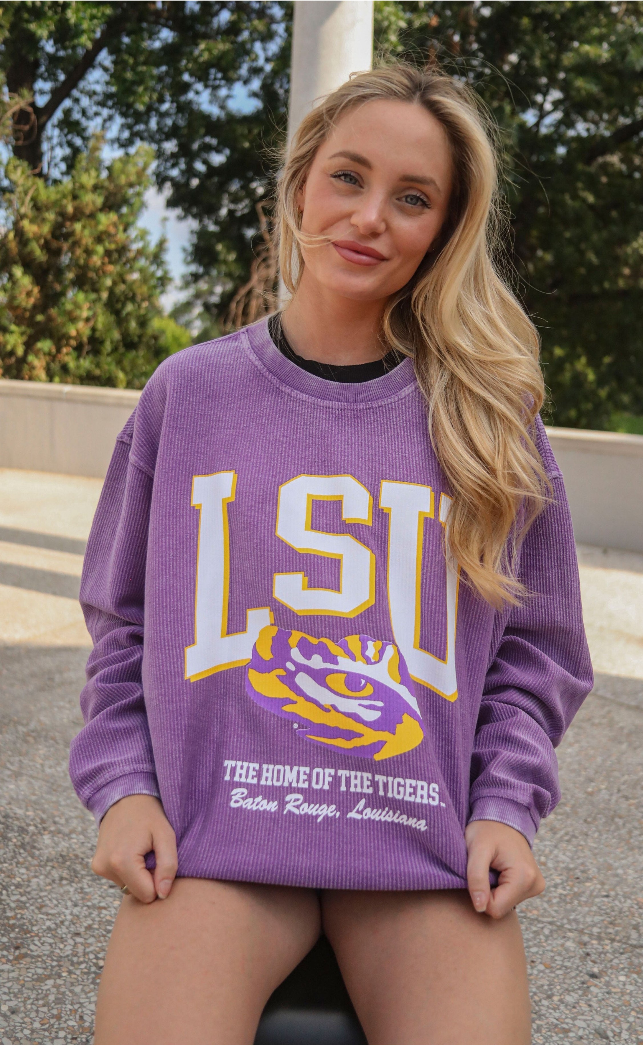 Show Your Stripes in Style – The LSU Mascot Corded Sweatshirt
