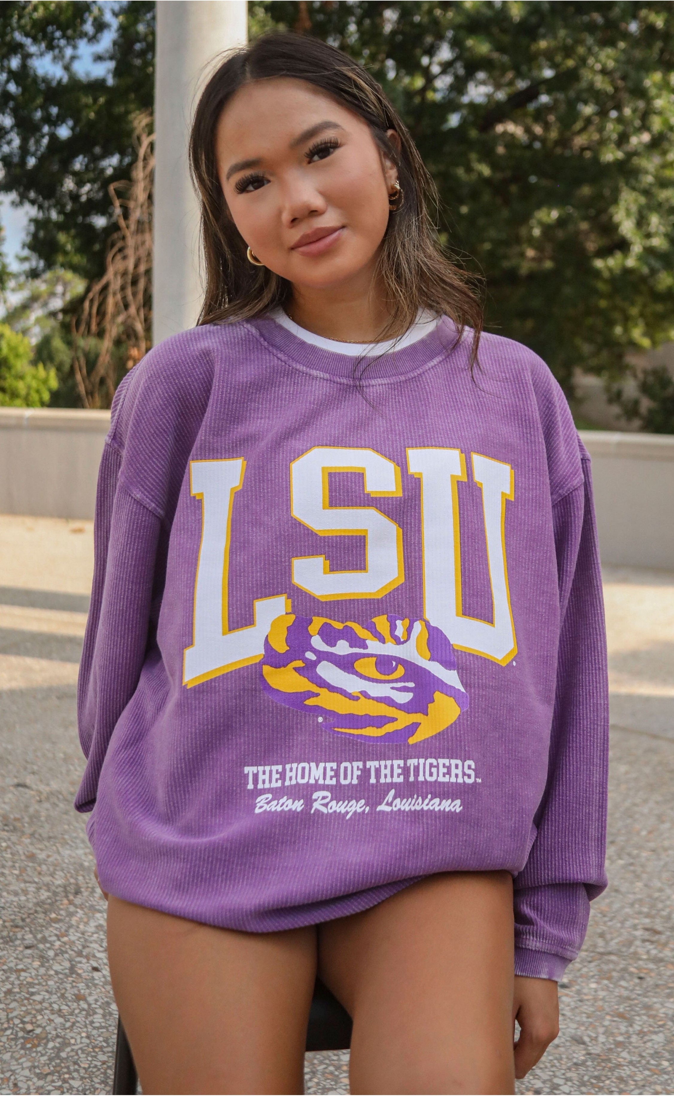 Show Your Stripes in Style – The LSU Mascot Corded Sweatshirt