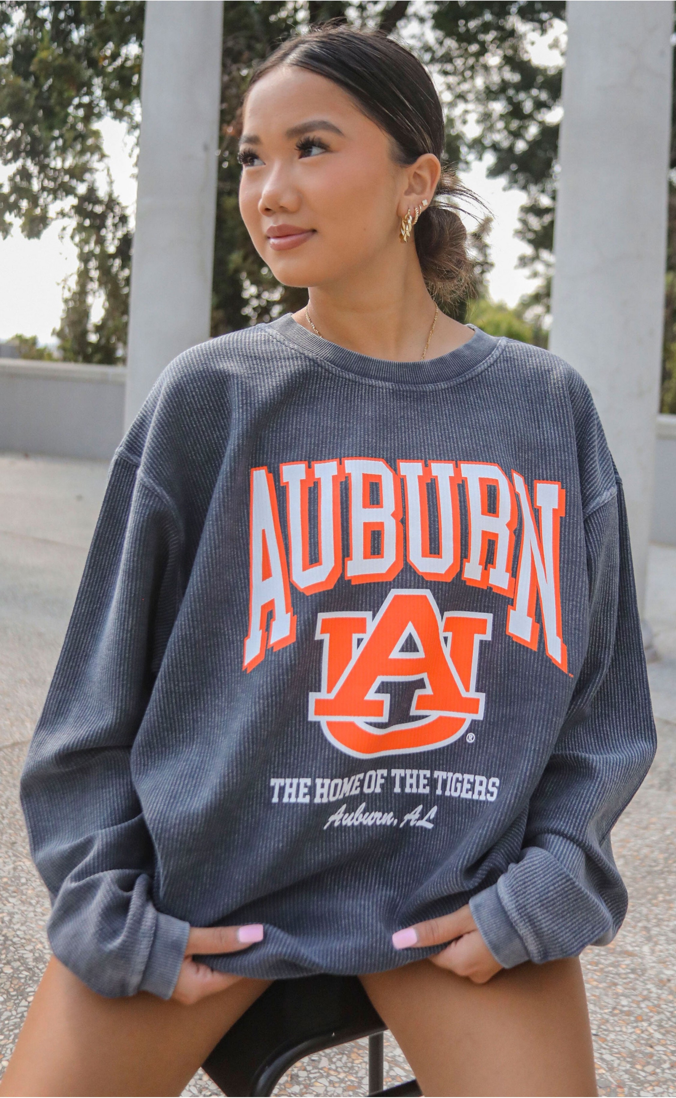 Auburn Tigers Mascot Corded Sweatshirt – Vintage-Inspired Textured Pullover Featuring Aubie the Tiger, Perfect for Game Day and Alumni Wear