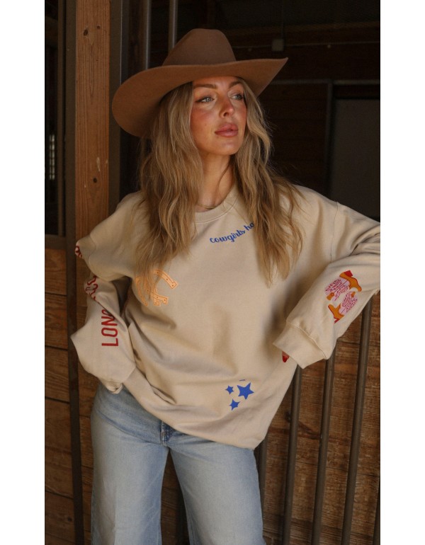 Cowgirls Patchwork Crewneck Sweatshirt – Trendy Western-Inspired Pullover with Patchwork Accents, Perfect for Fashion-Forward Cowgirl Vibes