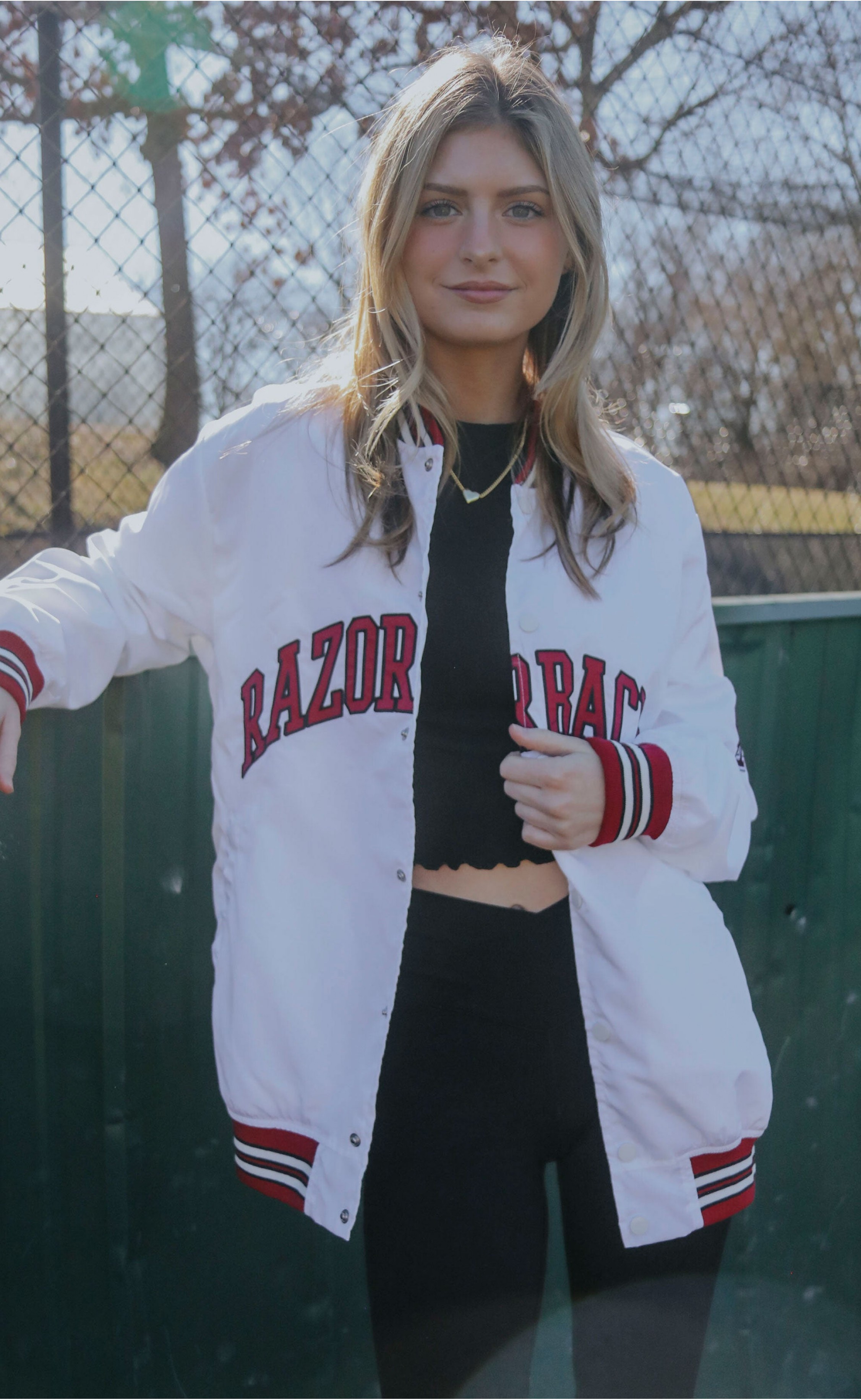 Arkansas Bomber Jacket – Clean White Style with Razorback Spirit