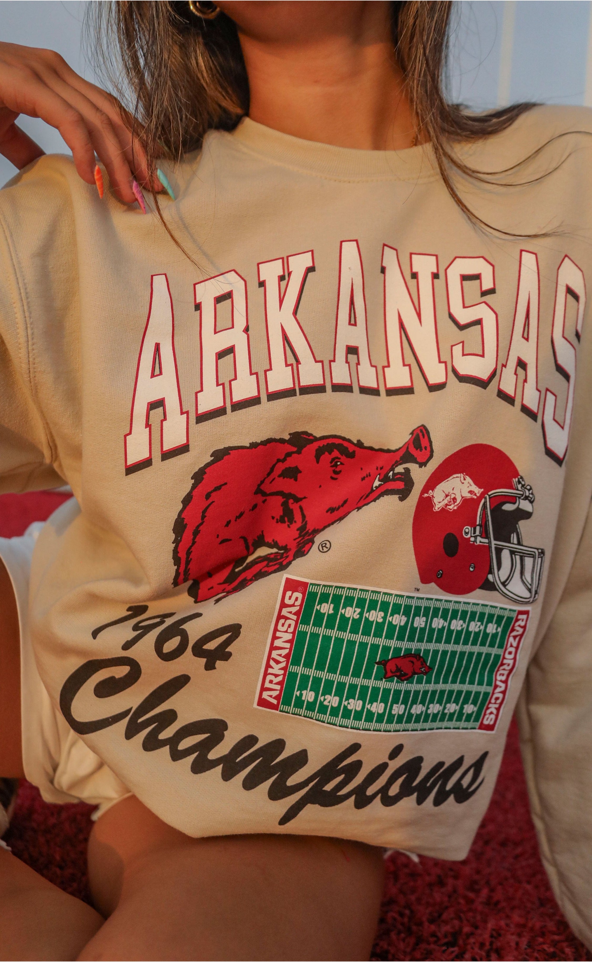 Hogs 1964 Champs Sweatshirt – Celebrate the Glory Days in Classic Tan