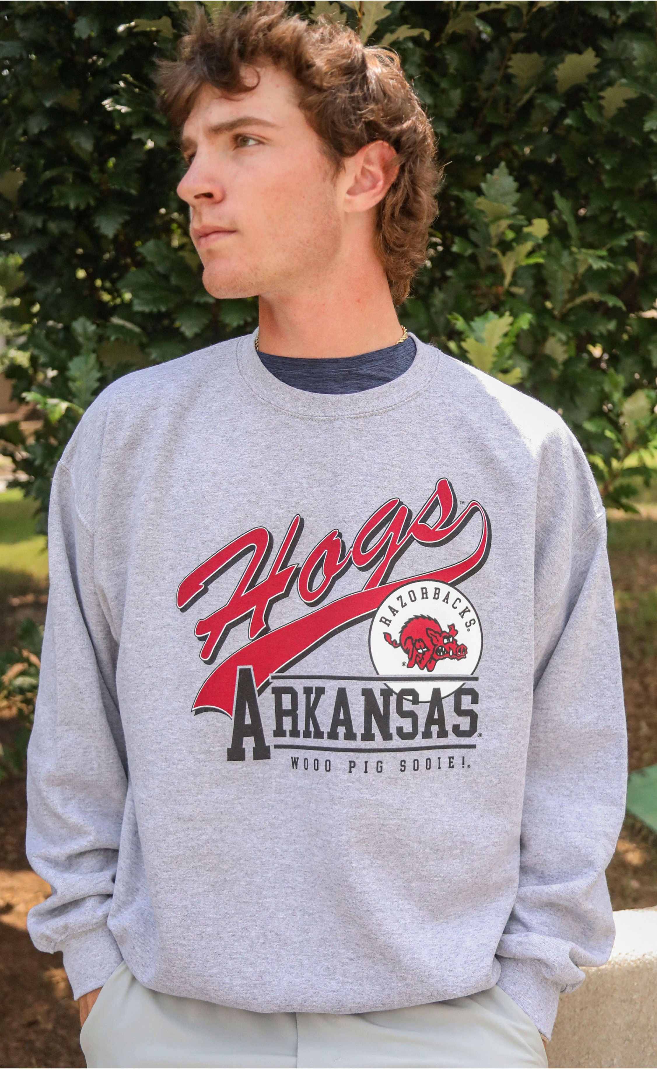 Effortless Style, Legendary Spirit – Hogs Script Sweatshirt in Classic Grey